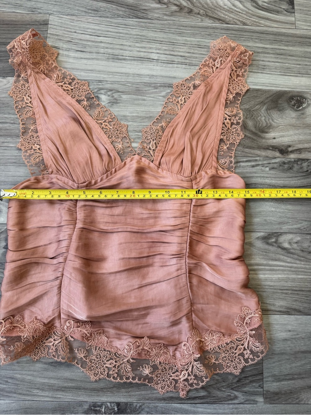 Free People Elena Lace Satin Tank Top in Peached Copper Size Medium - Picture 2 of 7